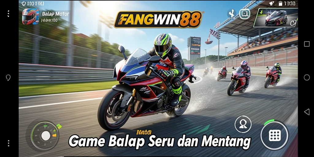 Tampilan antarmuka FANGWIN88 dengan grafis balap motor yang menawan.