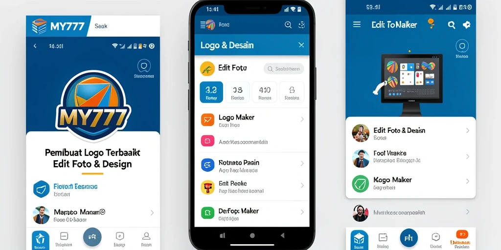 Tampilan antarmuka aplikasi MY777 untuk pembuatan logo yang mudah dan intuitif.