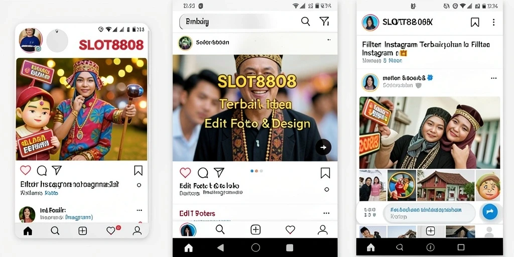 Antarmuka aplikasi SLOT8808 dengan berbagai filter Instagram.