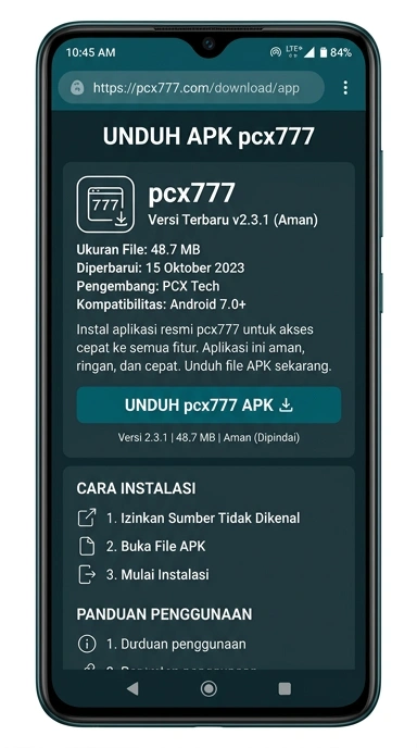 Tampilan halaman APK pcx777