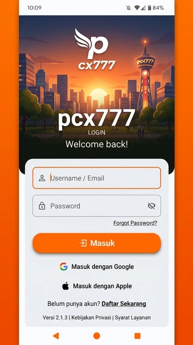 Tampilan halaman login pcx777