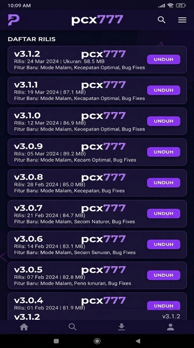 Tampilan riwayat versi pcx777